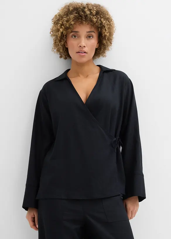 Omslagsbluse i linmiks, bonprix