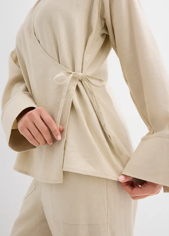 Omslagsbluse i linmiks, bonprix