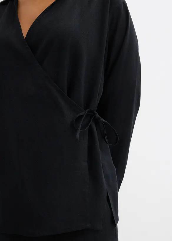 Omslagsbluse i linmiks, bonprix