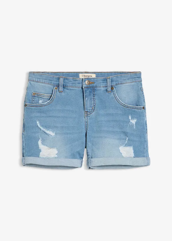 Denimshorts Mid Waist med destroyed-effekt, bonprix