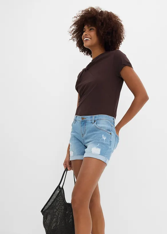 Denimshorts Mid Waist med destroyed-effekt, bonprix