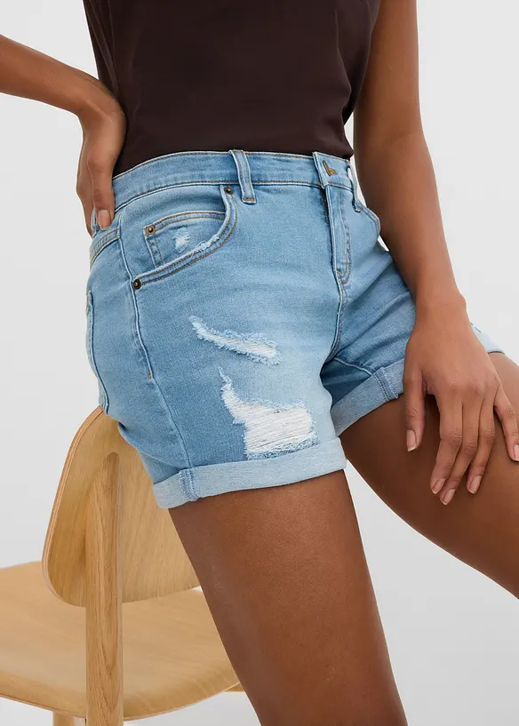 Denimshorts Mid Waist med destroyed-effekt, bonprix