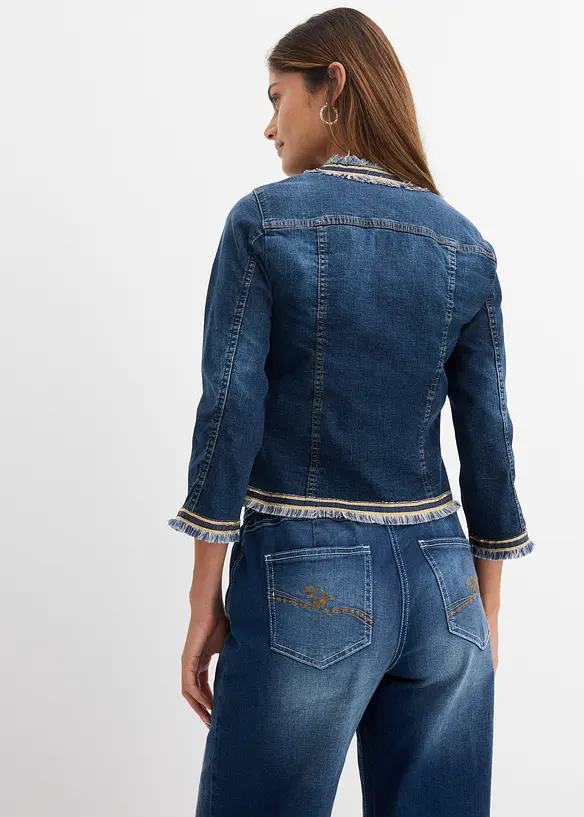 Jeansjakke med frynser, bonprix