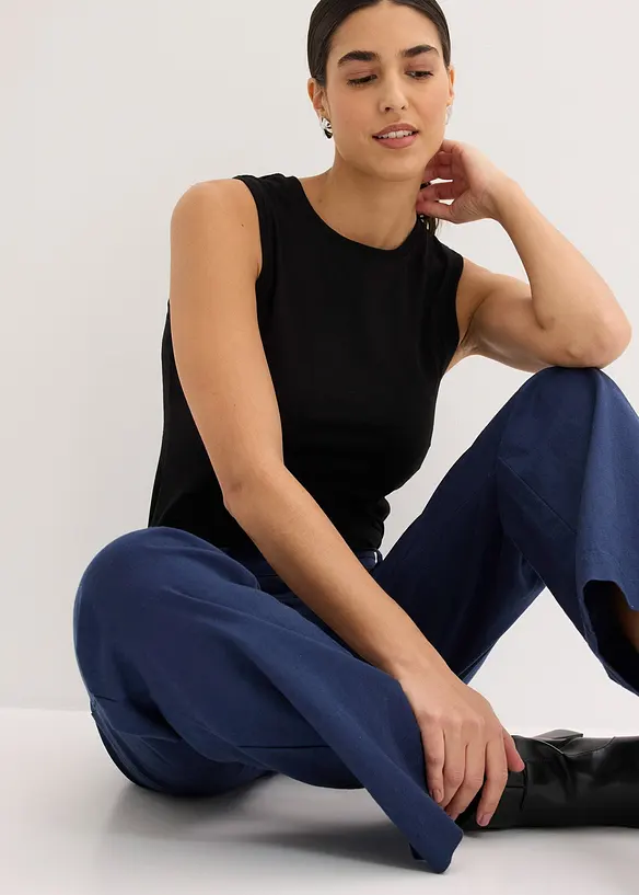 Bukse i vevd lin- og bomullsmiks, bonprix