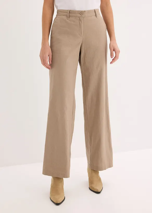 Bukse i vevd lin- og bomullsmiks, bonprix