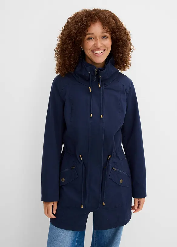 Kort bomullsparkas med st&aring;krage, innsvinget, bonprix