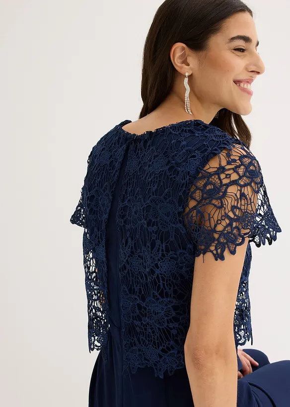 Jumpsuit i mykt scuba-materiale med blonder, bonprix