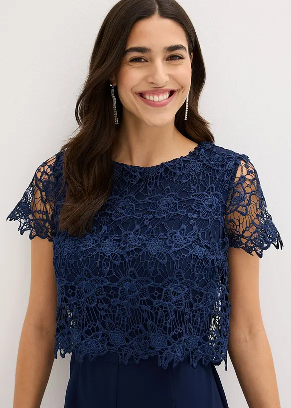 Jumpsuit i mykt scuba-materiale med blonder, bonprix