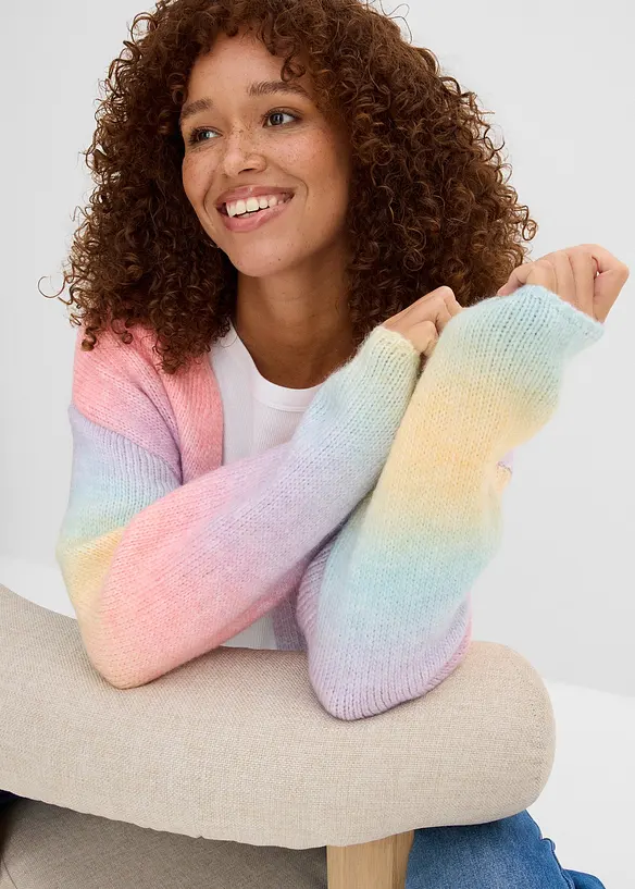 Grovstrikket cardigan i myk garnmiks med ull, bonprix