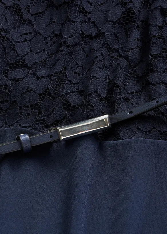 Minikjole med blonder og belte, bonprix