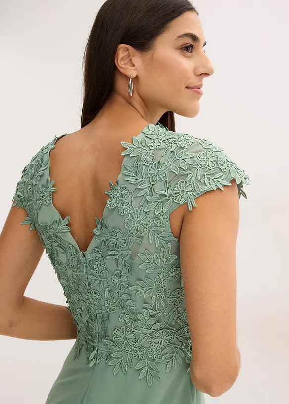 Midikjole i tynn tyll med blonder, bonprix