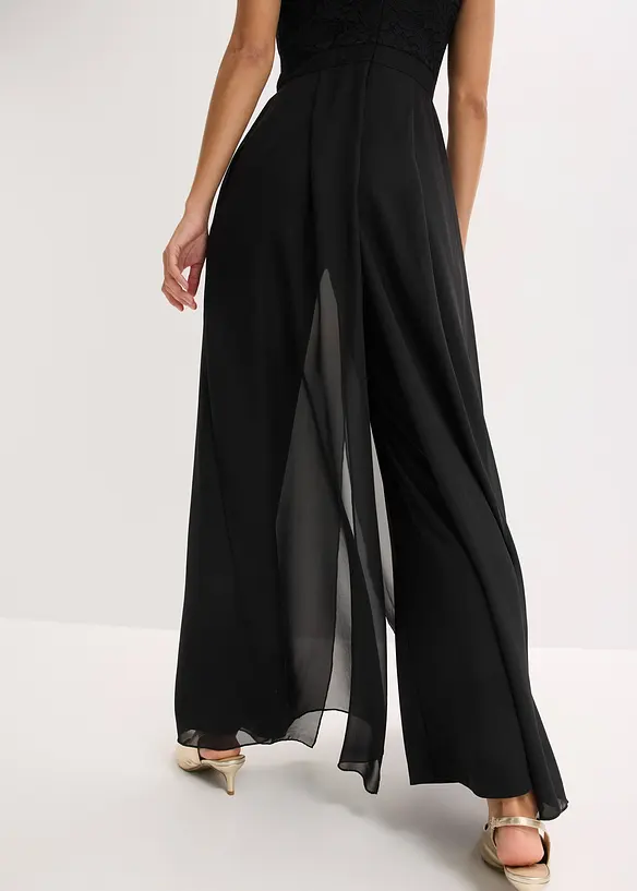 Jumpsuit med blonder og chiffoninnfelling, bonprix