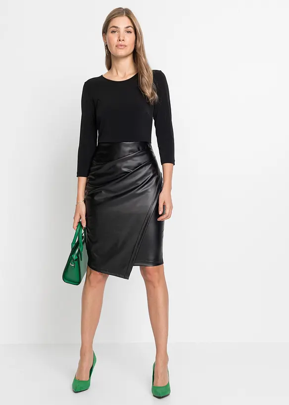 Kjole i imitert skinn med overdel i jersey, bonprix