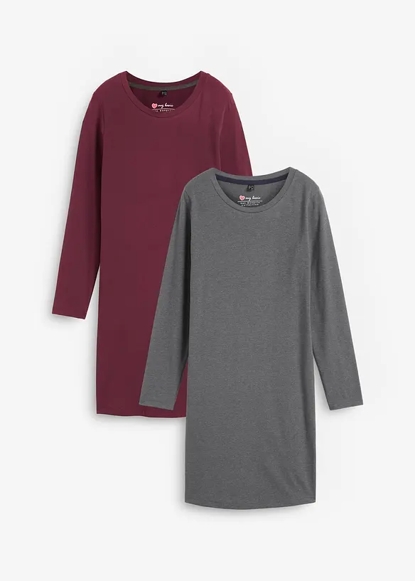 Figurn&aelig;r jerseykjole i bomull med stretch (2-pack), bonprix
