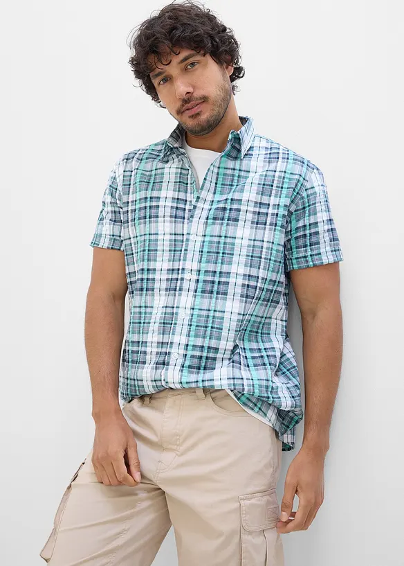 Kortermet skjorte i kreppmateriale av 100% bomull, bonprix