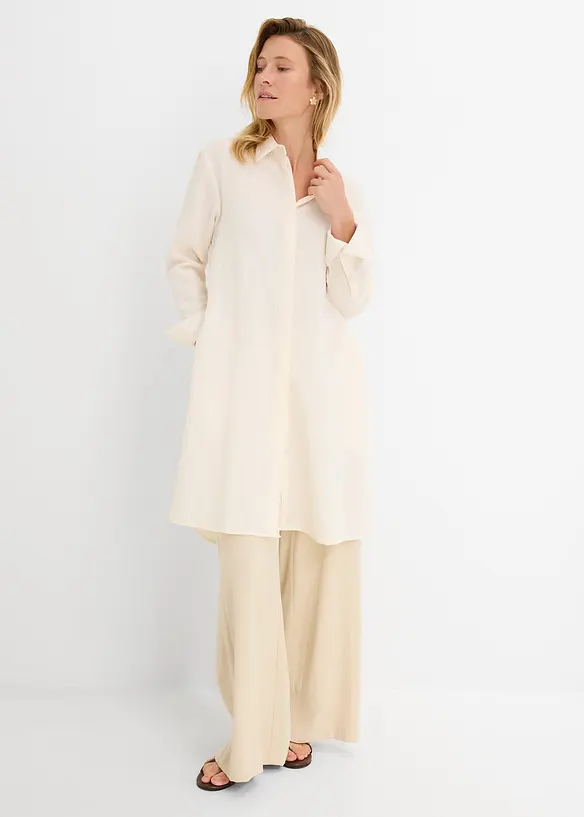 Lang skjorte i myk viskosemiks, bonprix