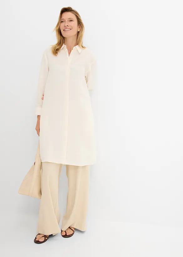 Lang skjorte i myk viskosemiks, bonprix