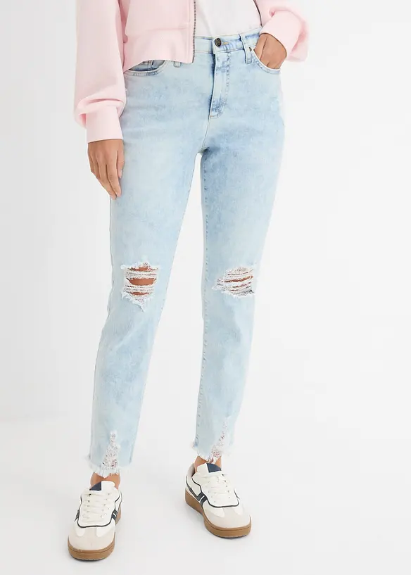 High Waist-mom-jeans med destroyed-effekt, bonprix