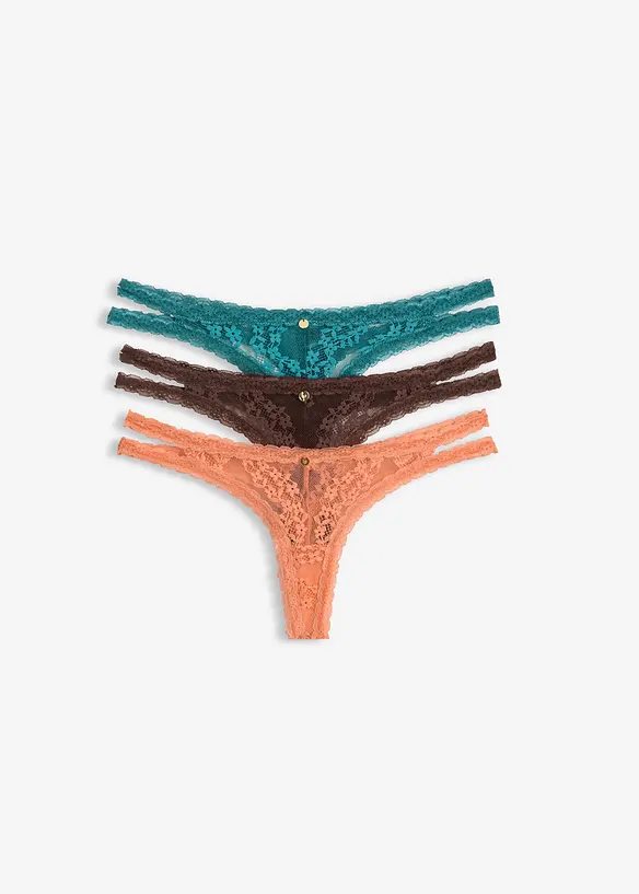 Tanga-stringtruse med blomsterblonder (3-pack), bonprix