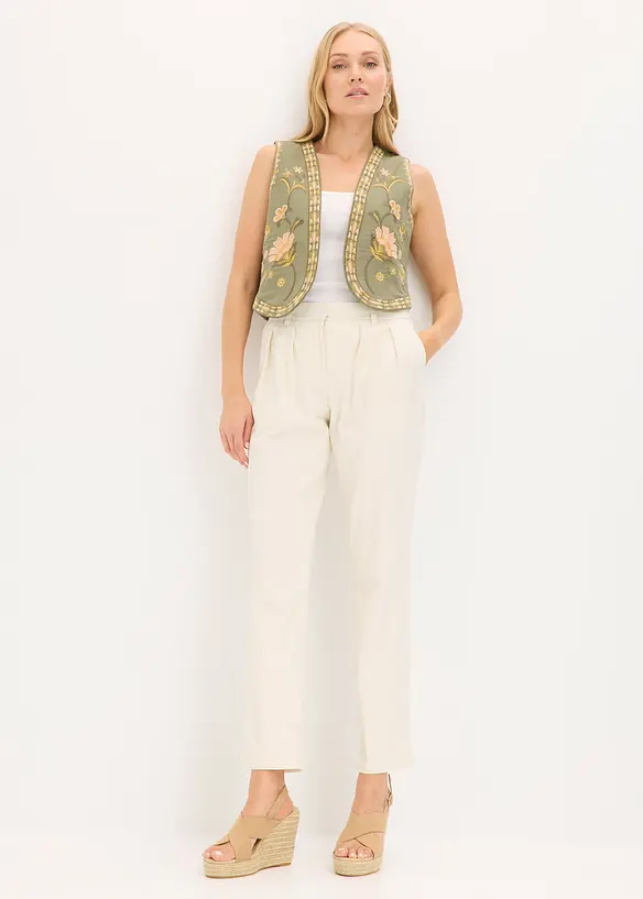 Brodert vest av luftig linmiks, bonprix