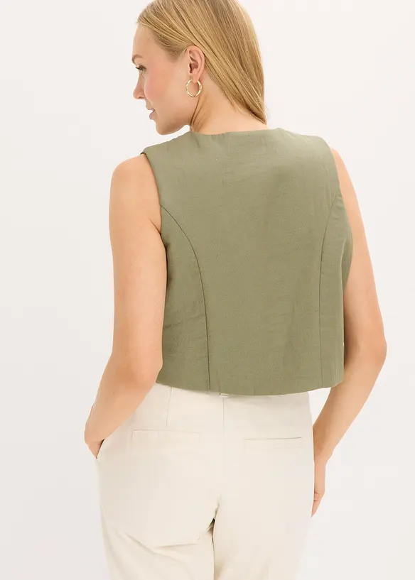 Brodert vest av luftig linmiks, bonprix