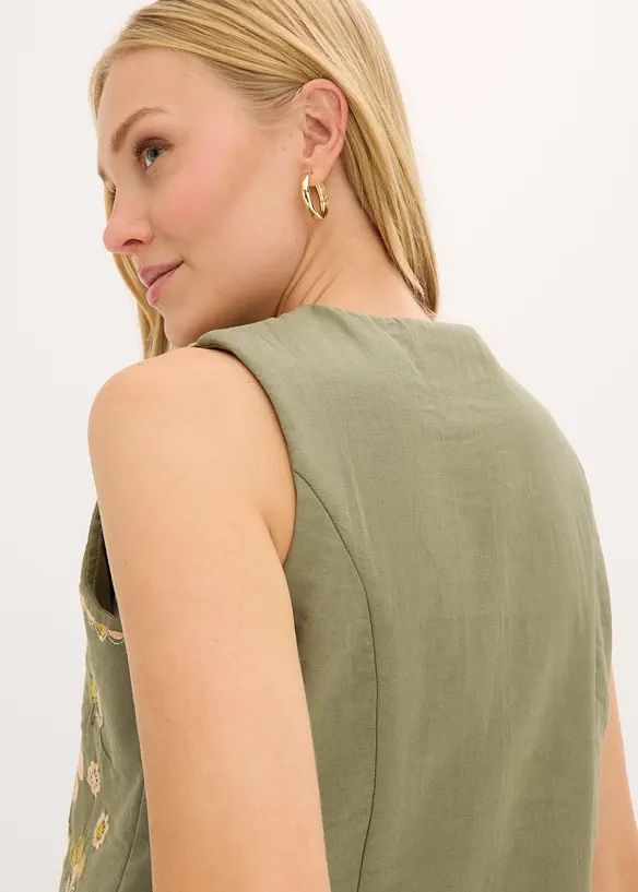 Brodert vest av luftig linmiks, bonprix