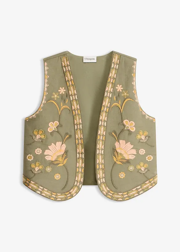 Brodert vest av luftig linmiks, bonprix