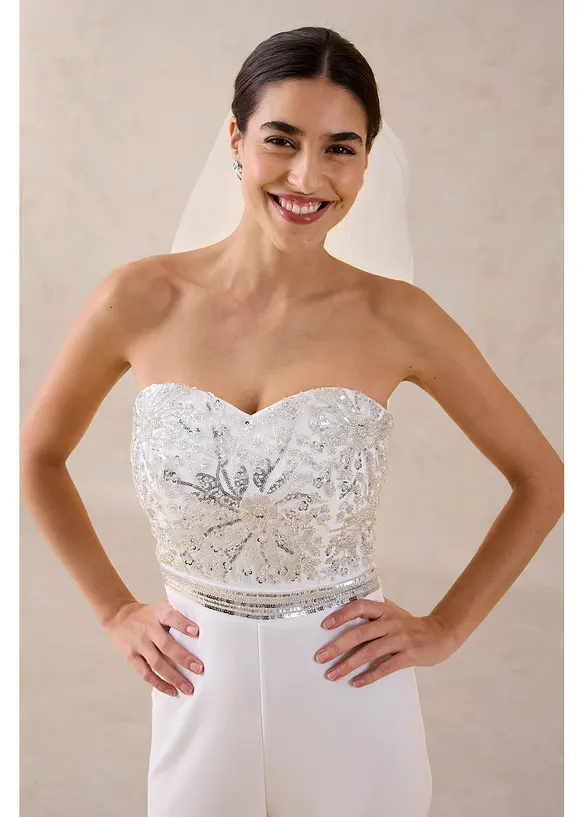 Jumpsuit i strukturert krepp med perlebroderier, bonprix