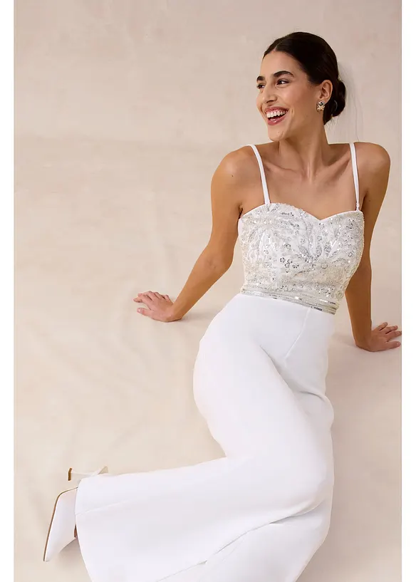 Jumpsuit i strukturert krepp med perlebroderier, bonprix