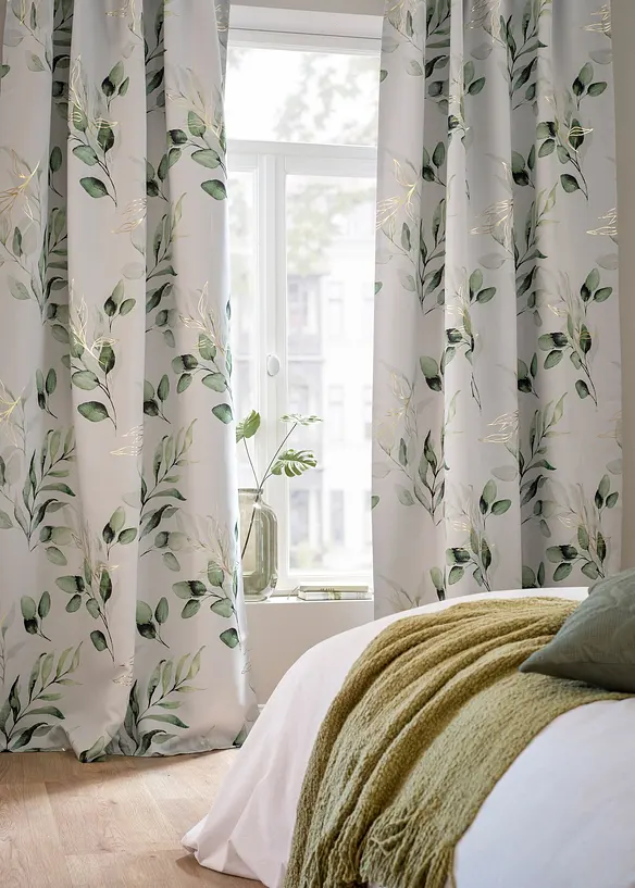 M&oslash;rkleggingsgardin med med blomsterm&oslash;nstret glanstrykk (1-pack), bonprix