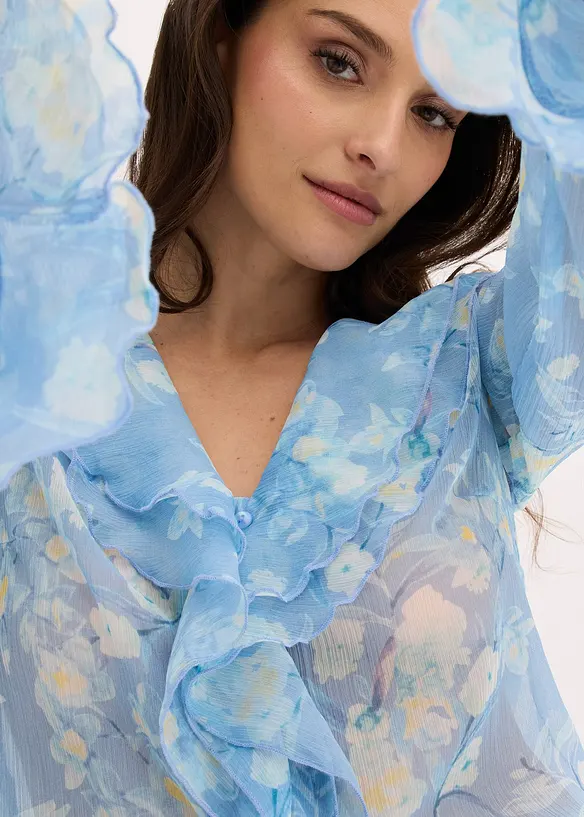 Chiffonbluse med volanger, bonprix