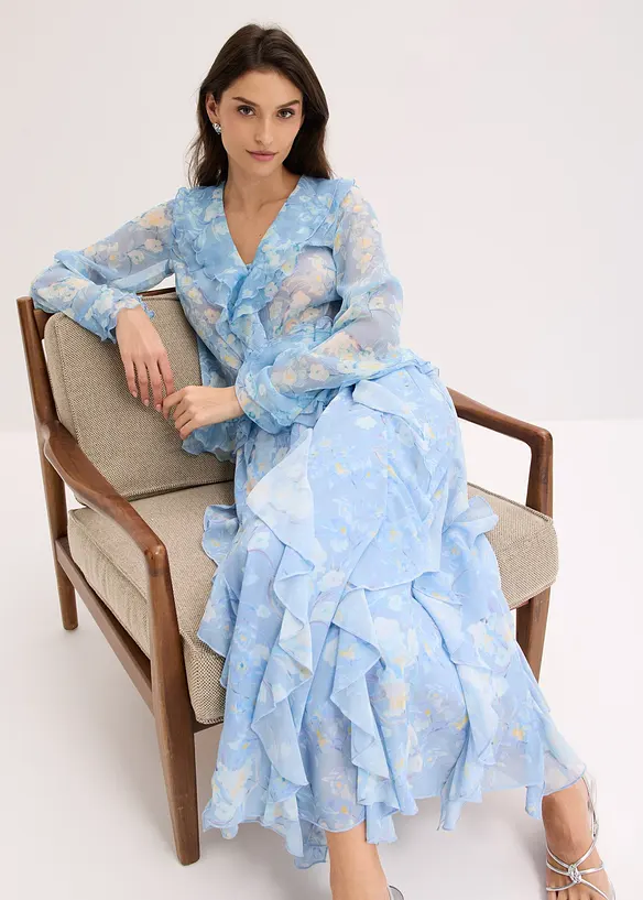 Chiffonbluse med volanger, bonprix