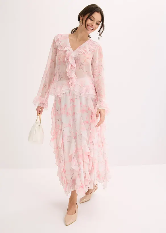 Chiffonbluse med volanger, bonprix