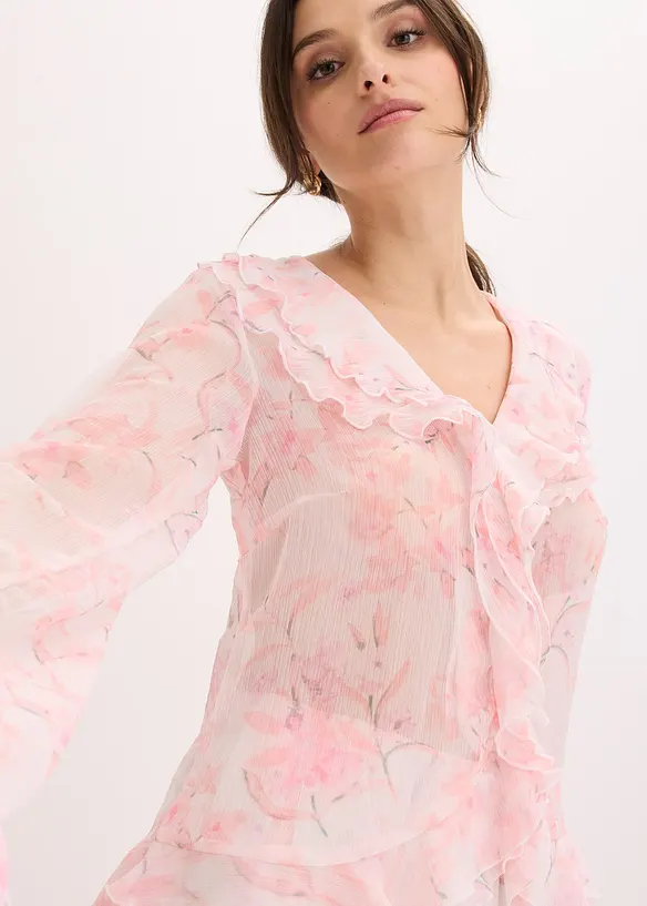 Chiffonbluse med volanger, bonprix
