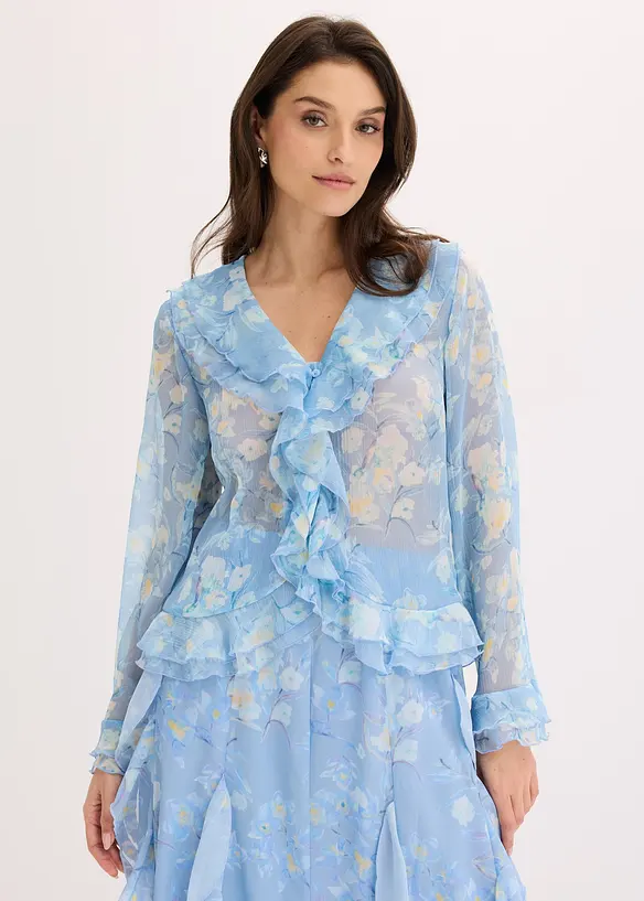 Chiffonbluse med volanger, bonprix