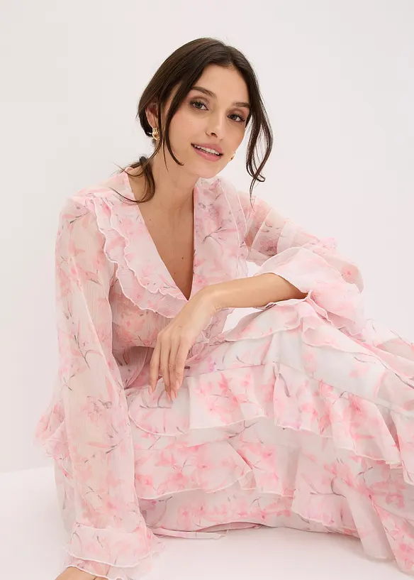 Chiffonbluse med volanger, bonprix