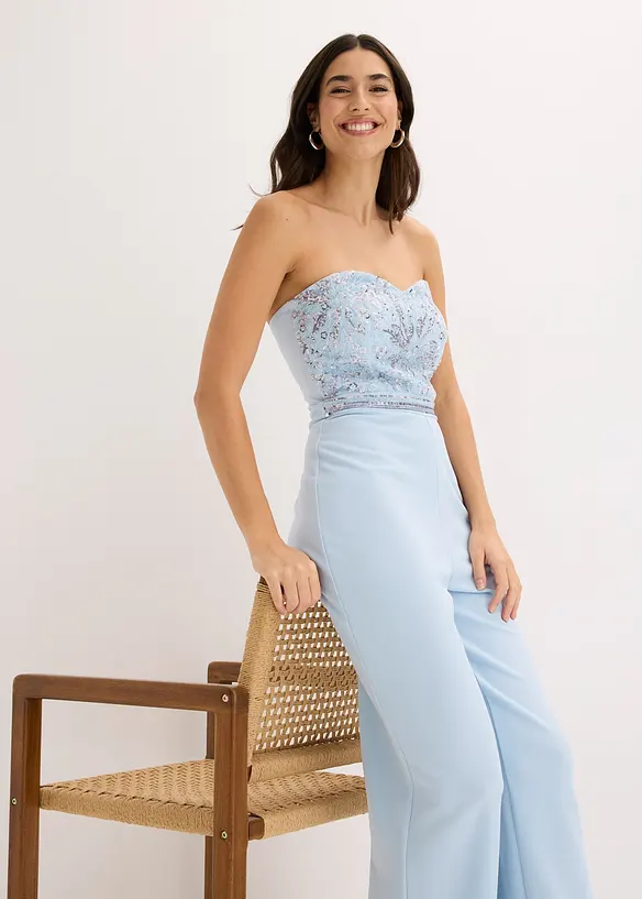 Jumpsuit i strukturert krepp med perlebroderier, bonprix