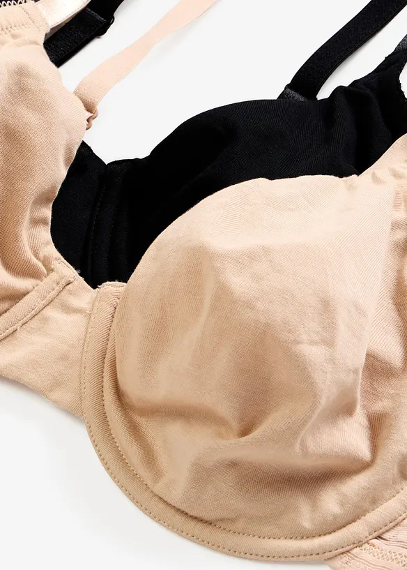 T-skjorte-BH uten vattering med b&oslash;yle og &oslash;kologisk bomull (2-pack), bonprix