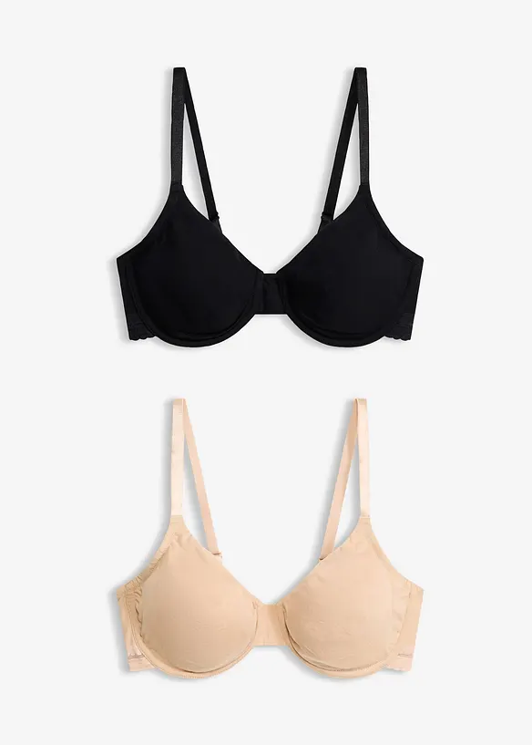 T-skjorte-BH uten vattering med b&oslash;yle og &oslash;kologisk bomull (2-pack), bonprix