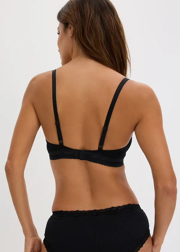 T-skjorte-BH uten vattering med b&oslash;yle og &oslash;kologisk bomull (2-pack), bonprix