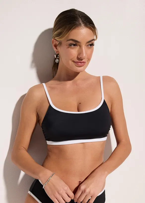 Bustier-bikinioverdel med hvite kontrasts&oslash;mmer, bonprix