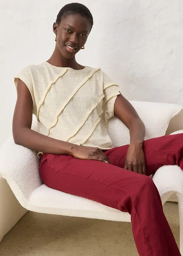 Topp av 100% lin med applikasjon, bonprix