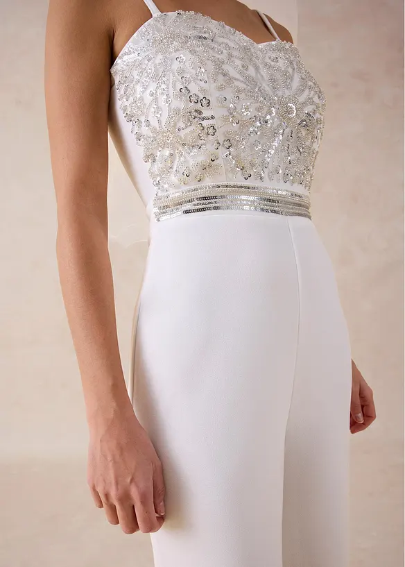 Jumpsuit i strukturert krepp med perlebroderier, bonprix