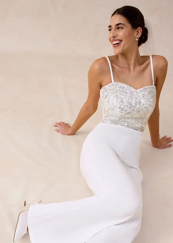 Jumpsuit i strukturert krepp med perlebroderier, bonprix