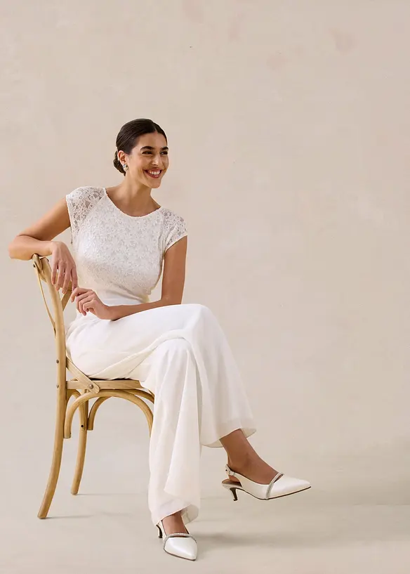 Jumpsuit i lett chiffon med blonder, bonprix