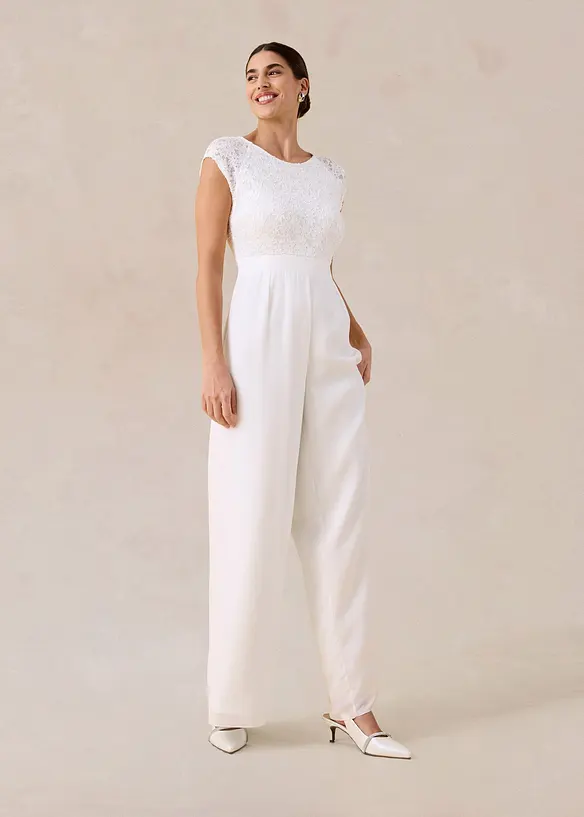 Jumpsuit i lett chiffon med blonder, bonprix