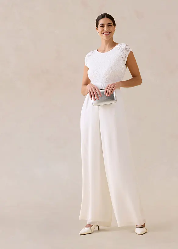 Jumpsuit i lett chiffon med blonder, bonprix