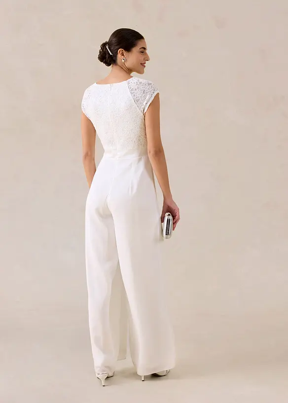 Jumpsuit i lett chiffon med blonder, bonprix