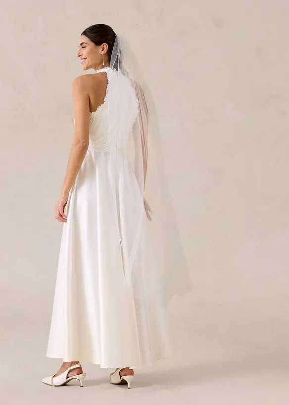 Brudekjole i blank sateng med blonder, bonprix