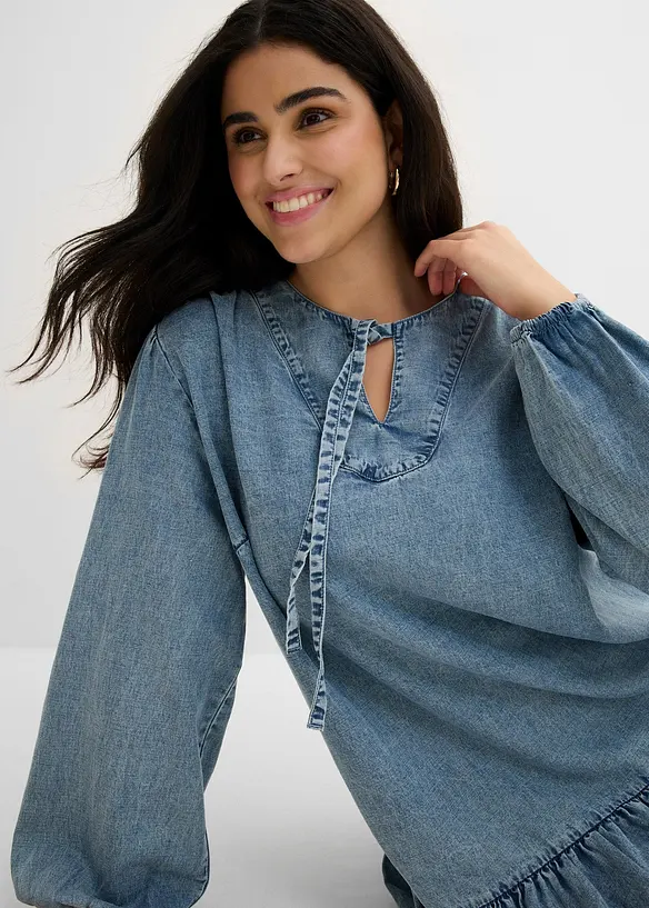 Ledig midikjole med lin, bonprix